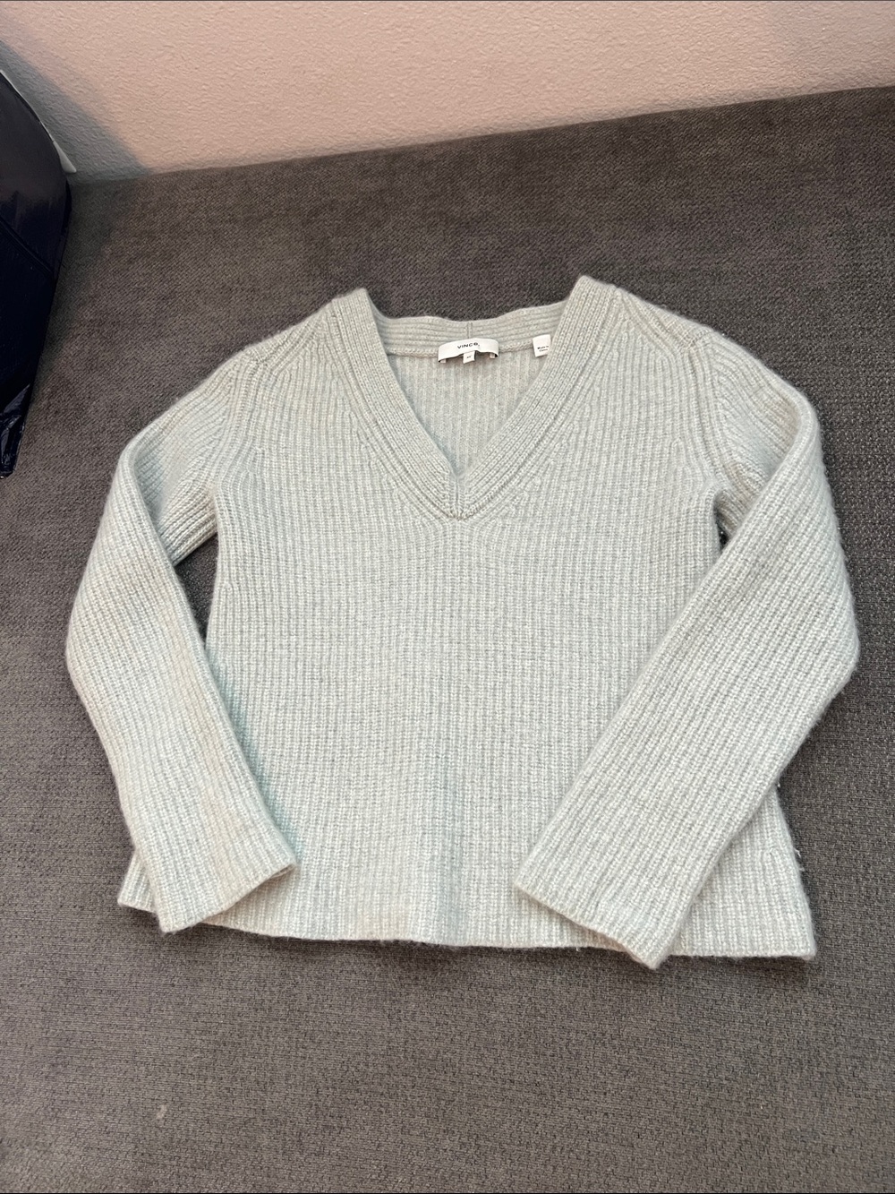 V-Neck Ribbed Women's Sweater in Light Mint - Picture 1 of 5